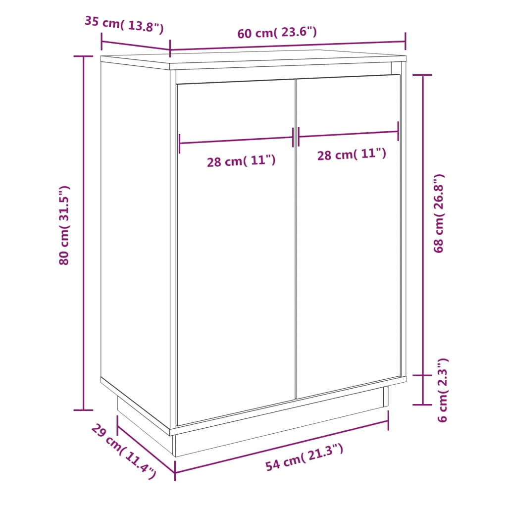 Schuhschrank Schwarz 60x35x80 cm Massivholz Kiefer