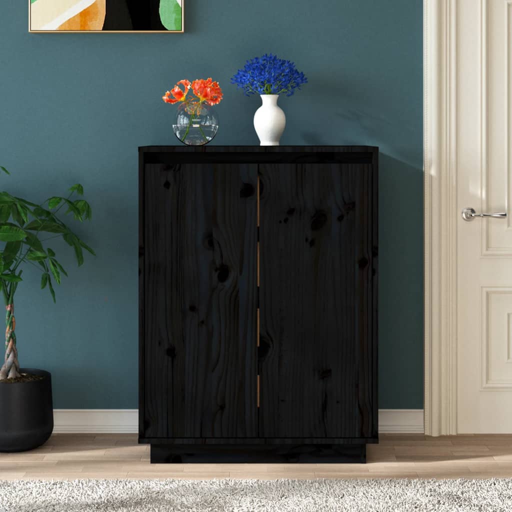 Schuhschrank Schwarz 60x35x80 cm Massivholz Kiefer