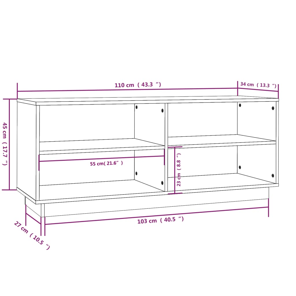 Schuhregal Honigbraun 110x34x45 cm Massivholz Kiefer