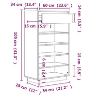 Thumbnail for Schuhregal 60x34x105 cm Massivholz Kiefer