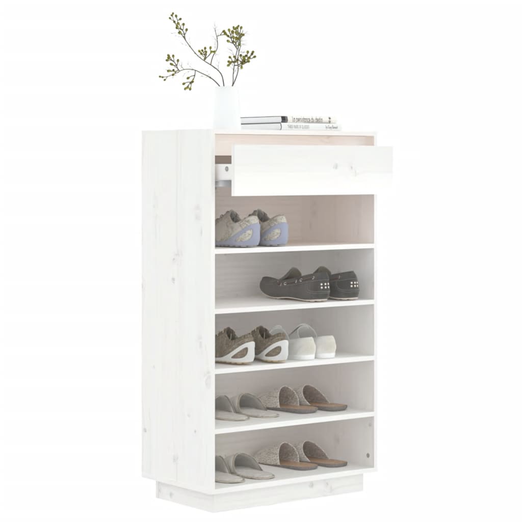 Schuhregal Weiß 60x34x105 cm Massivholz Kiefer