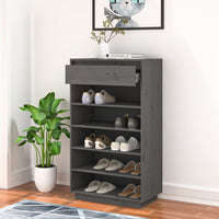 Thumbnail for Schuhregal Grau 60x34x105 cm Massivholz Kiefer