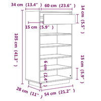 Thumbnail for Schuhregal Grau 60x34x105 cm Massivholz Kiefer