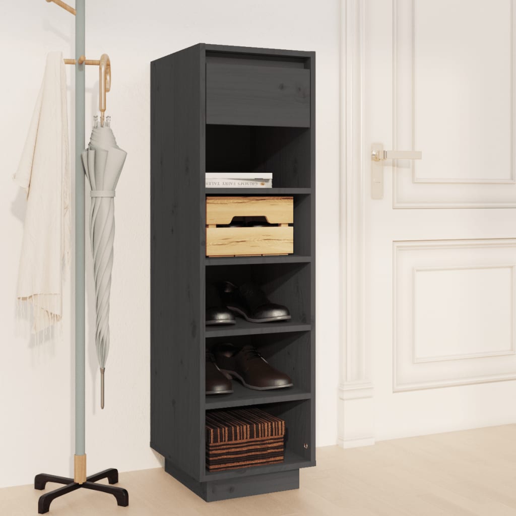 Schuhregal Grau 34x30x105 cm Massivholz Kiefer