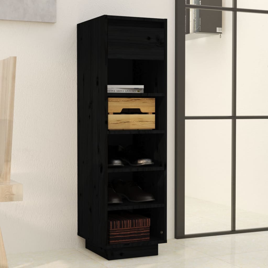 Schuhregal Schwarz 34x30x105 cm Massivholz Kiefer