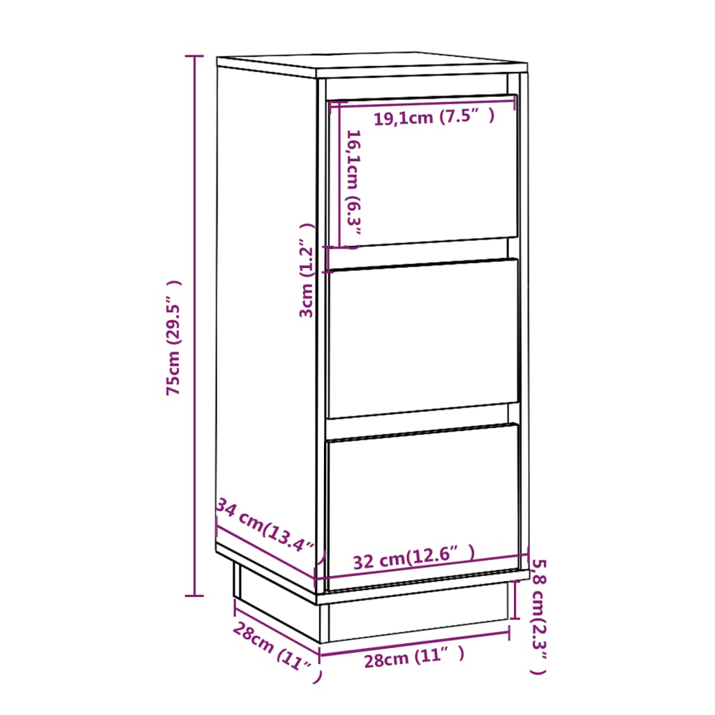 Sideboard Honigbraun 32x34x75 cm Massivholz Kiefer