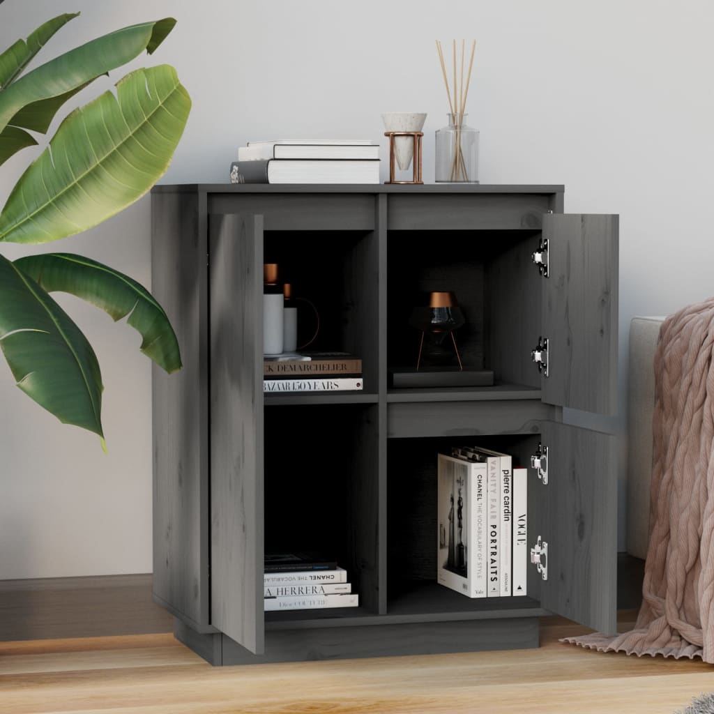 Sideboard Grau 60x34x75 cm Massivholz Kiefer