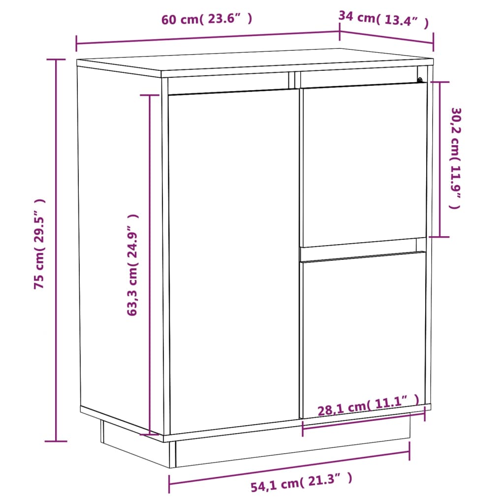 Sideboard Grau 60x34x75 cm Massivholz Kiefer