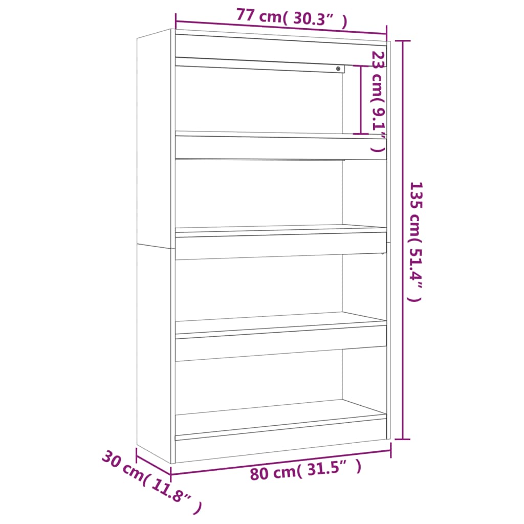 Bücherregal/Raumteiler Hochglanz-Weiß 80x30x135 cm Spanplatte