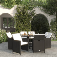 Thumbnail for 9-tlg. Garten-Essgruppe mit Auflagen Poly Rattan Schwarz