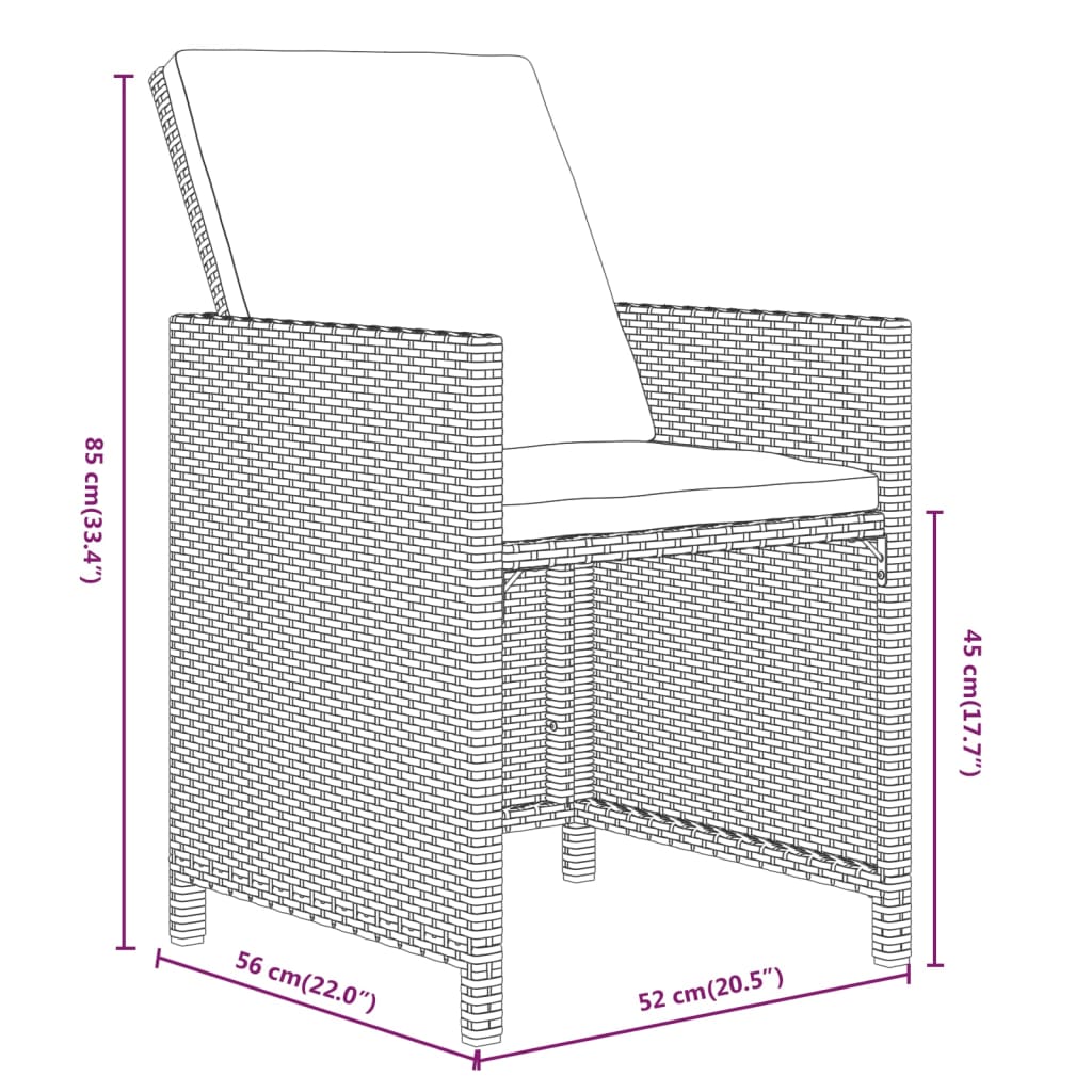 15-tlg. Garten-Essgruppe mit Kissen Poly Rattan Schwarz
