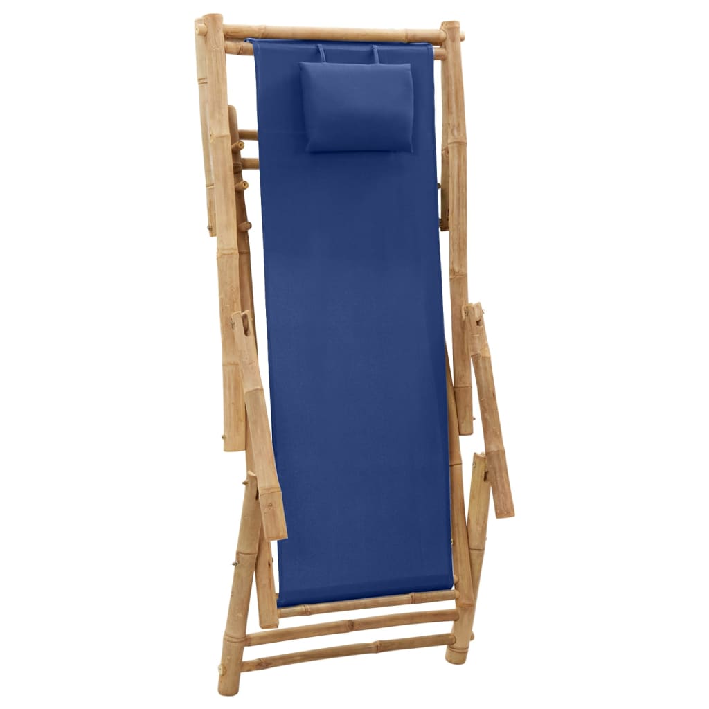 Liegestuhl Bambus und Canvas Marineblau