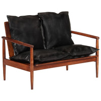 Thumbnail for 2-Sitzer-Sofa Schwarz Echtleder und Massivholz Akazie