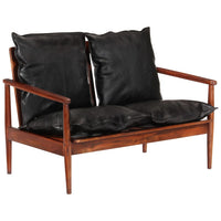 Thumbnail for 2-Sitzer-Sofa Schwarz Echtleder und Massivholz Akazie