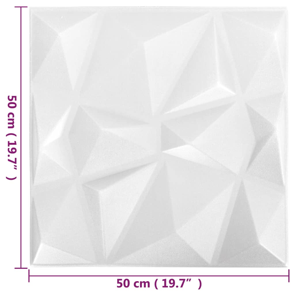 3D-Wandpaneele 48 Stk. 50x50 cm Diamantweiß 12 m²