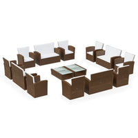 Thumbnail for 16-tlg. Garten-Lounge-Set mit Auflagen Poly Rattan Braun