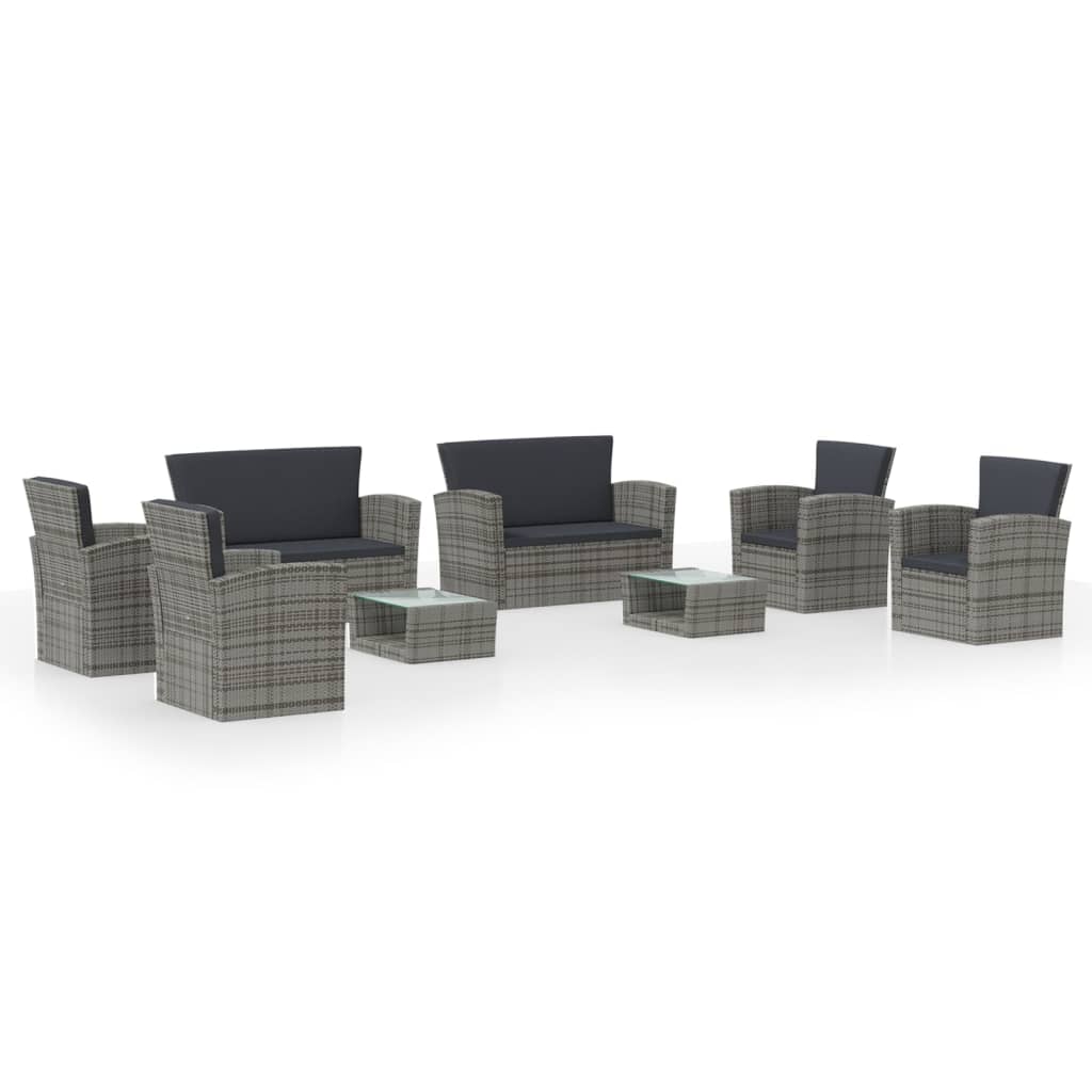 8-tlg. Garten-Lounge-Set mit Auflagen Poly Rattan Grau