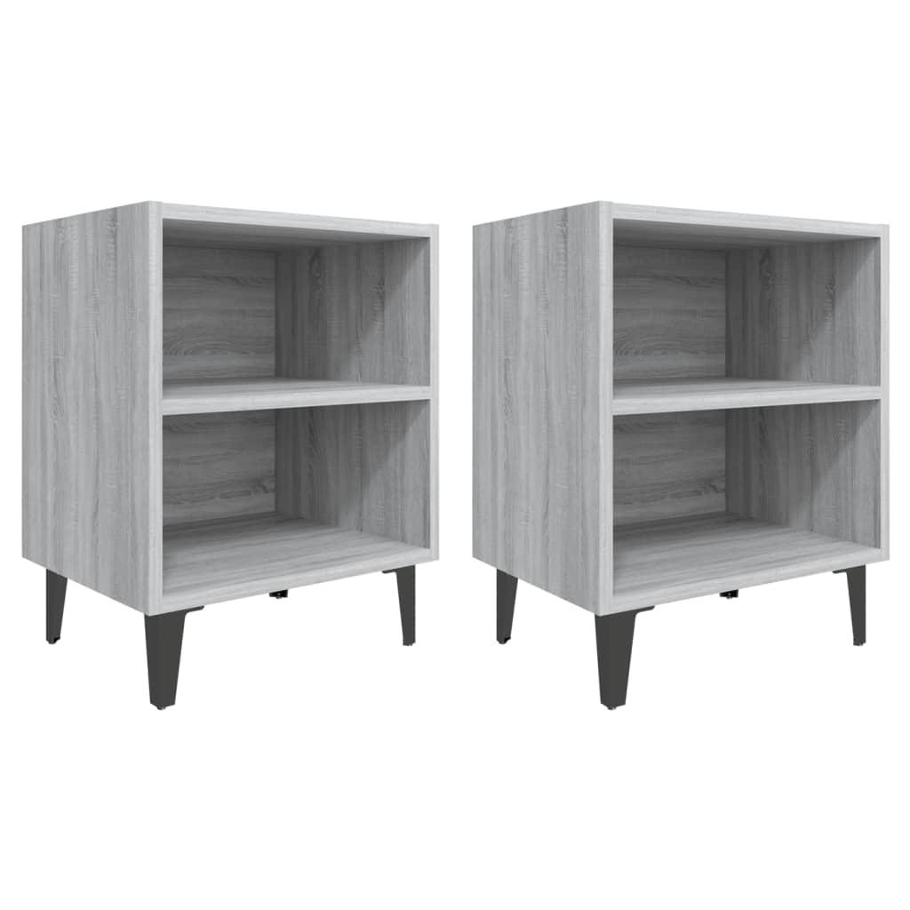 Nachttische mit Metallbeinen 2 Stk. Grau Sonoma 40x30x50 cm