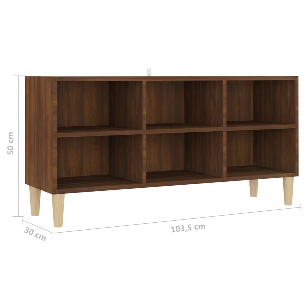 TV-Schrank Massivholz-Beine Braun Eichenoptik 103,5x30x50 cm
