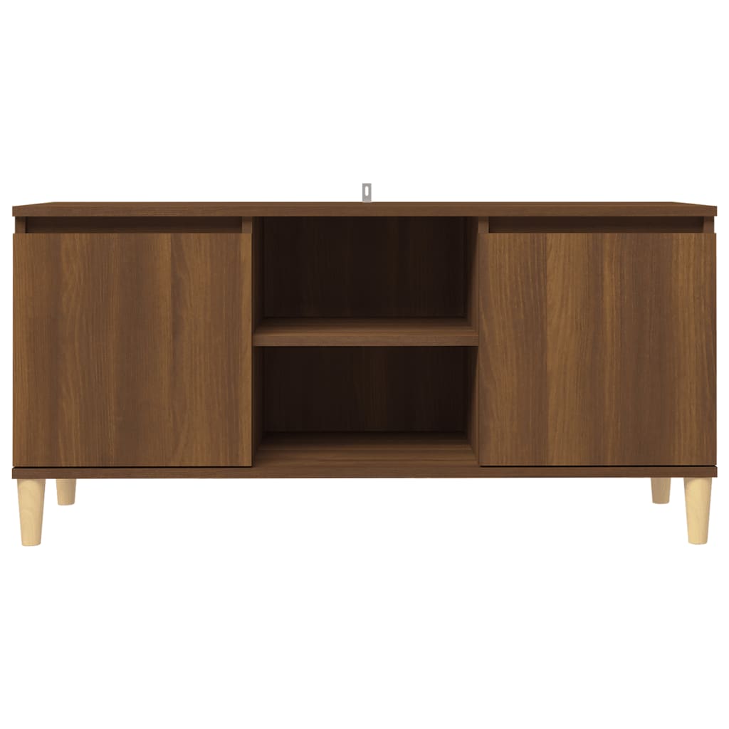 TV-Schrank Massivholz-Beine Braun Eichen-Optik 103,5x35x50 cm