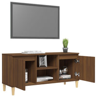 Thumbnail for TV-Schrank Massivholz-Beine Braun Eichen-Optik 103,5x35x50 cm