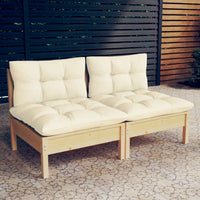 Thumbnail for 2-Sitzer-Gartensofa mit Creme Kissen Massivholz Kiefer