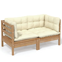 Thumbnail for 2-Sitzer-Gartensofa mit Creme Kissen Massivholz Kiefer