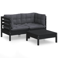 Thumbnail for 3-tlg. Garten-Lounge-Set mit Anthrazit Kissen Kiefernholz