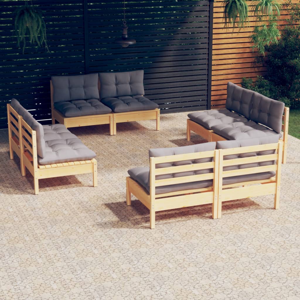 8-tlg. Garten-Lounge-Set mit Grauen Kissen Kiefernholz