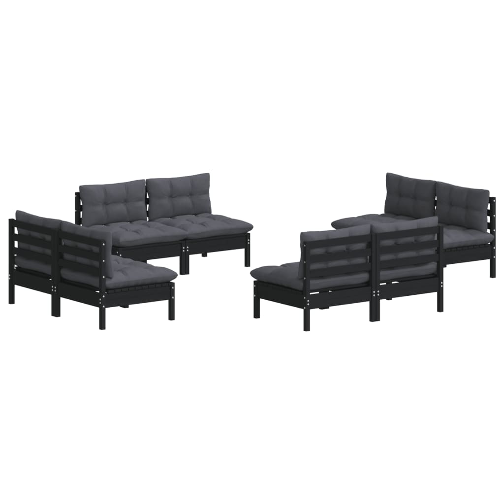 8-tlg. Garten-Lounge-Set mit Anthrazit Kissen Kiefernholz