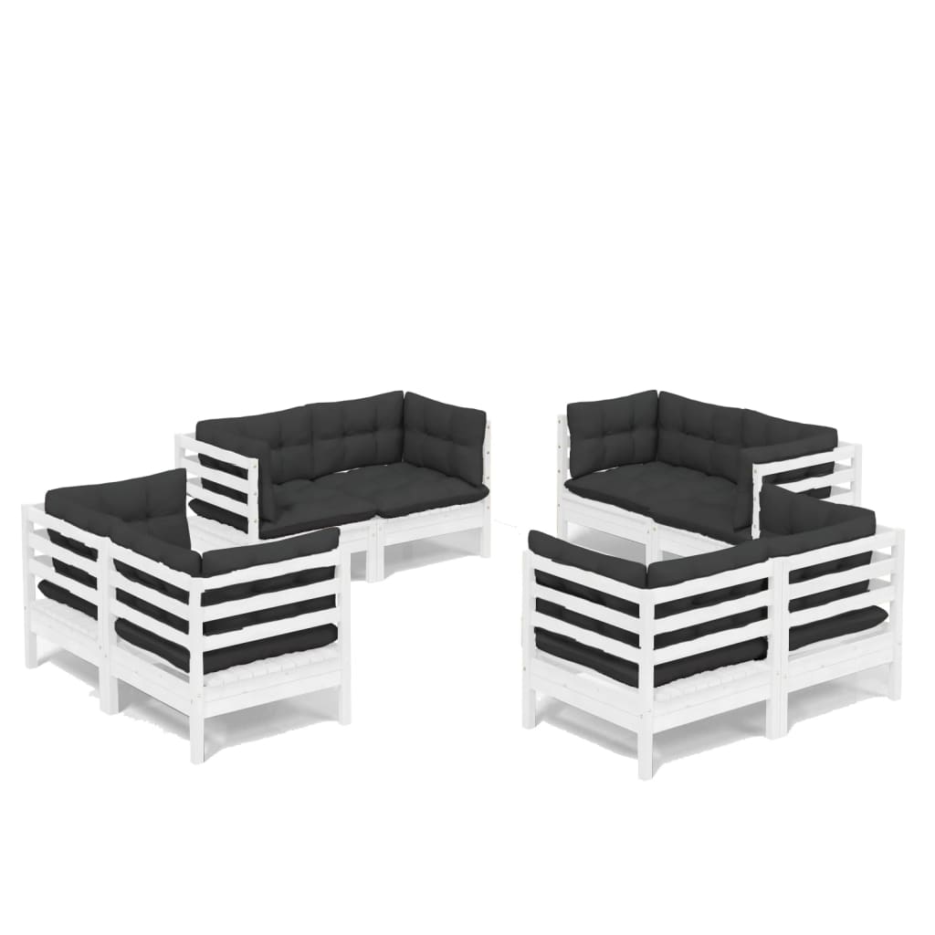 8-tlg. Garten-Lounge-Set mit Anthrazit Kissen Kiefernholz