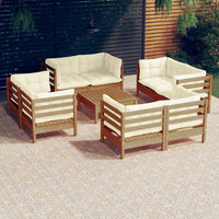 Thumbnail for 9-tlg. Garten-Lounge-Set mit Creme Kissen Kiefernholz