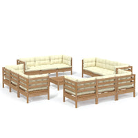 Thumbnail for 13-tlg. Garten-Lounge-Set mit Creme Kissen Kiefernholz