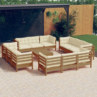 Thumbnail for 13-tlg. Garten-Lounge-Set mit Creme Kissen Kiefernholz