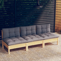 Thumbnail for 3-Sitzer-Gartensofa mit Grauen Kissen Massivholz Kiefer