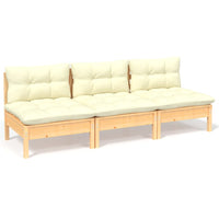 Thumbnail for 3-Sitzer-Gartensofa mit Creme Kissen Massivholz Kiefer