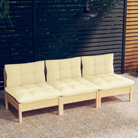 Thumbnail for 3-Sitzer-Gartensofa mit Creme Kissen Massivholz Kiefer
