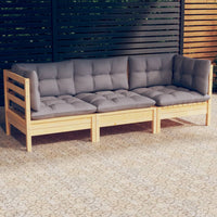 Thumbnail for 3-Sitzer-Gartensofa mit Grauen Kissen Massivholz Kiefer