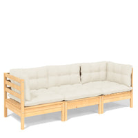 Thumbnail for 3-Sitzer-Gartensofa mit Creme Kissen Massivholz Kiefer
