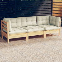 Thumbnail for 3-Sitzer-Gartensofa mit Creme Kissen Massivholz Kiefer