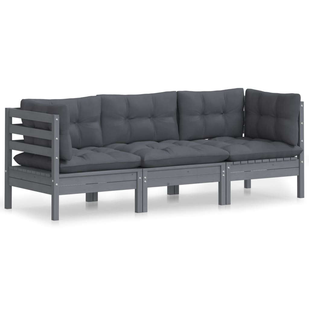 3-Sitzer-Gartensofa mit Anthrazit Kissen Massivholz Kiefer