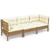 Thumbnail for 3-Sitzer-Gartensofa mit Creme Kissen Massivholz Kiefer