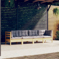 Thumbnail for 4-tlg. Garten-Lounge-Set mit Grauen Kissen Kiefer Massivholz