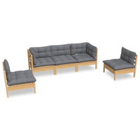 Thumbnail for 5-tlg. Garten-Lounge-Set mit Grauen Kissen Kiefer Massivholz