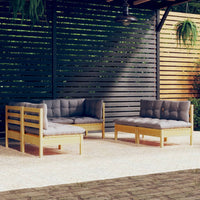 Thumbnail for 6-tlg. Garten-Lounge-Set mit Grauen Kissen Kiefer Massivholz