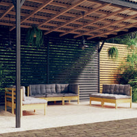 Thumbnail for 7-tlg. Garten-Lounge-Set mit Grauen Kissen Kiefer Massivholz