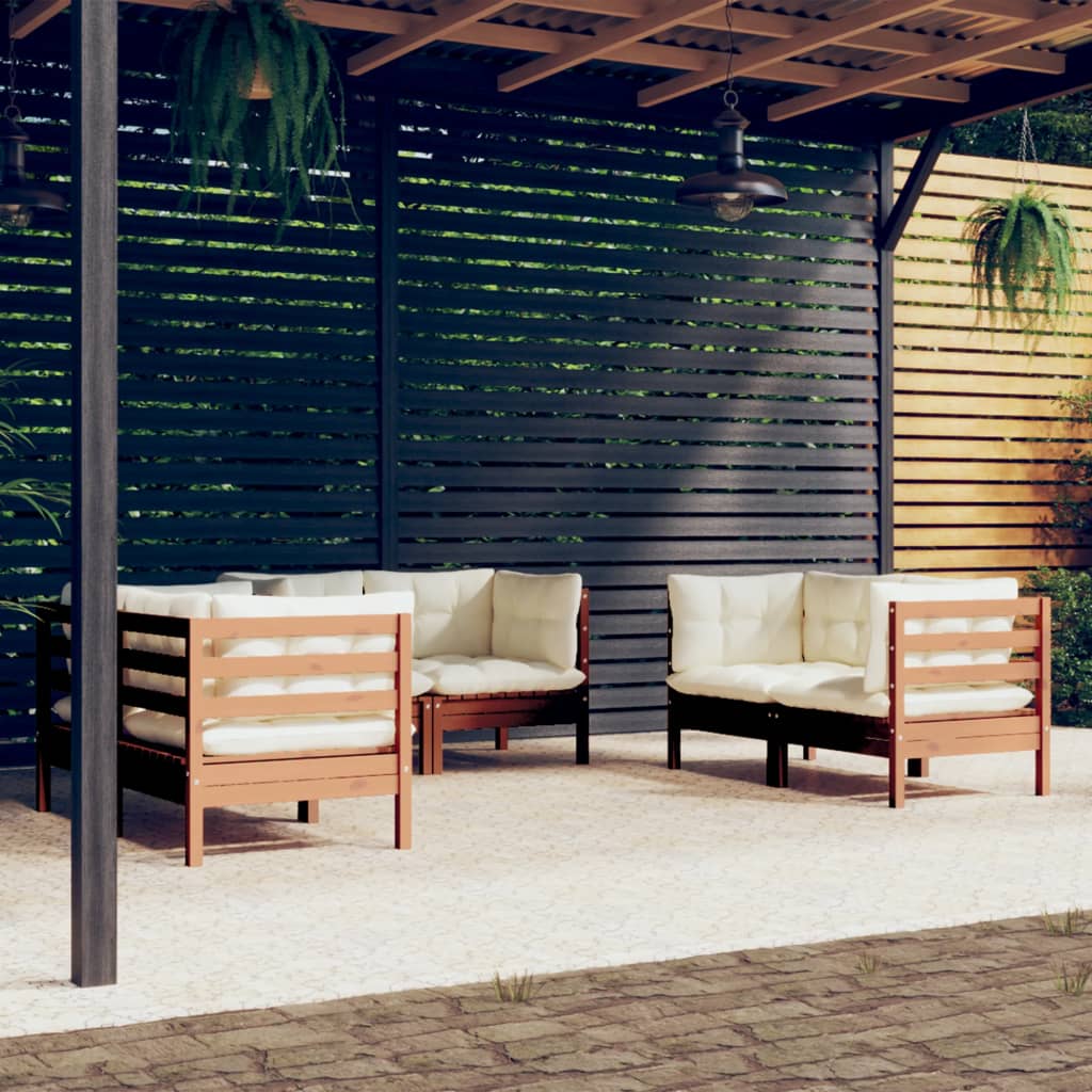 6-tlg. Garten-Lounge-Set mit Kissen Massivholz Kiefer