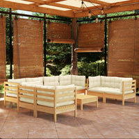 Thumbnail for 9-tlg. Garten-Lounge-Set mit Creme Kissen Kiefer Massivholz