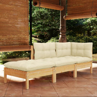 Thumbnail for 3-tlg. Garten-Lounge-Set mit Creme Kissen Massivholz Kiefer