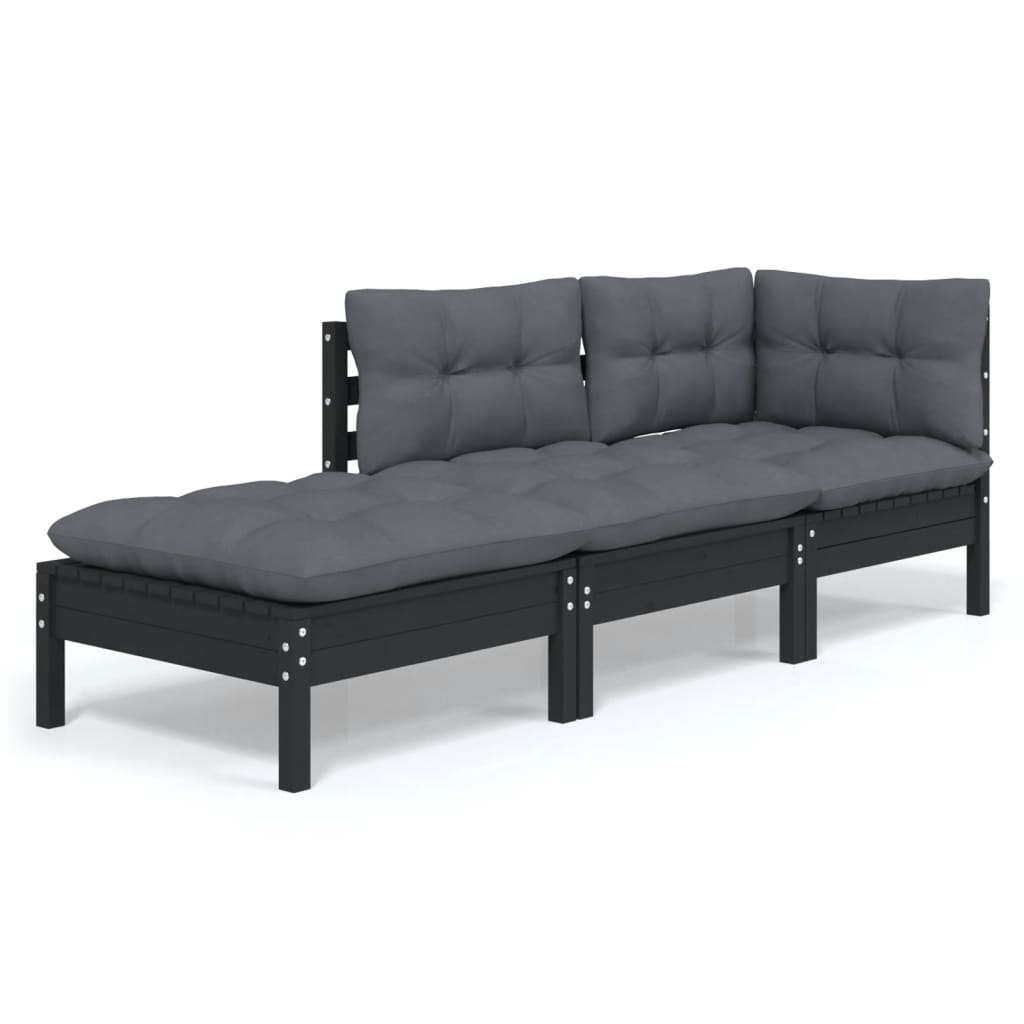3-tlg. Garten-Lounge-Set mit Kissen Massivholz Kiefer